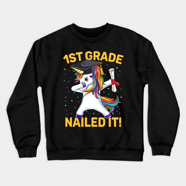 Dabbing Unicorn 1st Grade Graduation Gift Crewneck Sweatshirt by HCMGift